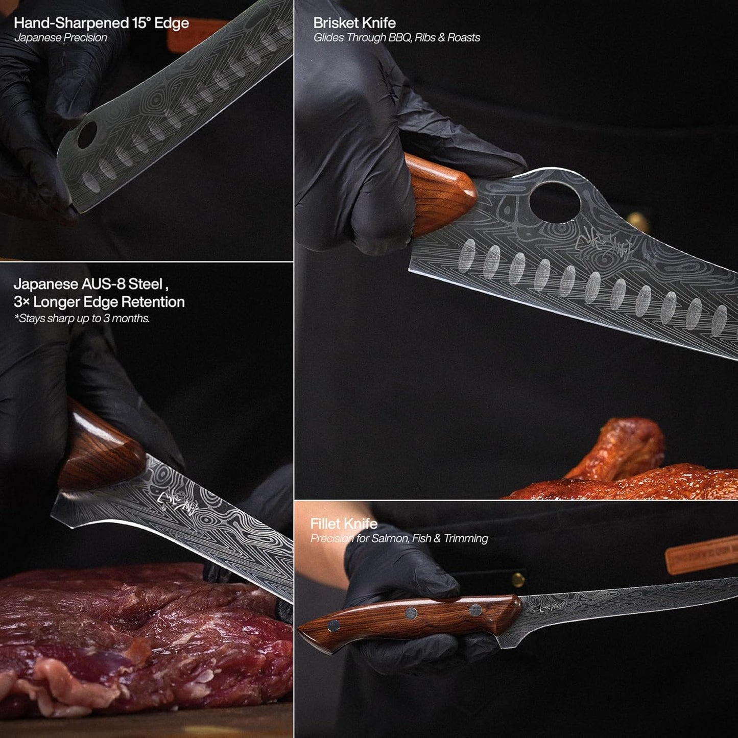 ® SteelFang Edition – Japanese Brisket & Fillet Knife Set with Olive Wood & Red Epoxy Resin Handles | Premium Butcher & Carving Knives for Meat, BBQ & Fish – Ultra Sharp Stainless Steel Blades