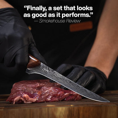 ® SteelFang Edition – Japanese Brisket & Fillet Knife Set with Olive Wood & Red Epoxy Resin Handles | Premium Butcher & Carving Knives for Meat, BBQ & Fish – Ultra Sharp Stainless Steel Blades