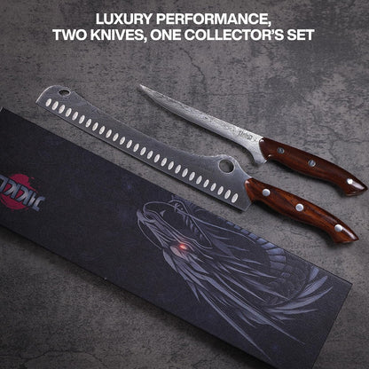 ® SteelFang Edition – Japanese Brisket & Fillet Knife Set with Olive Wood & Red Epoxy Resin Handles | Premium Butcher & Carving Knives for Meat, BBQ & Fish – Ultra Sharp Stainless Steel Blades