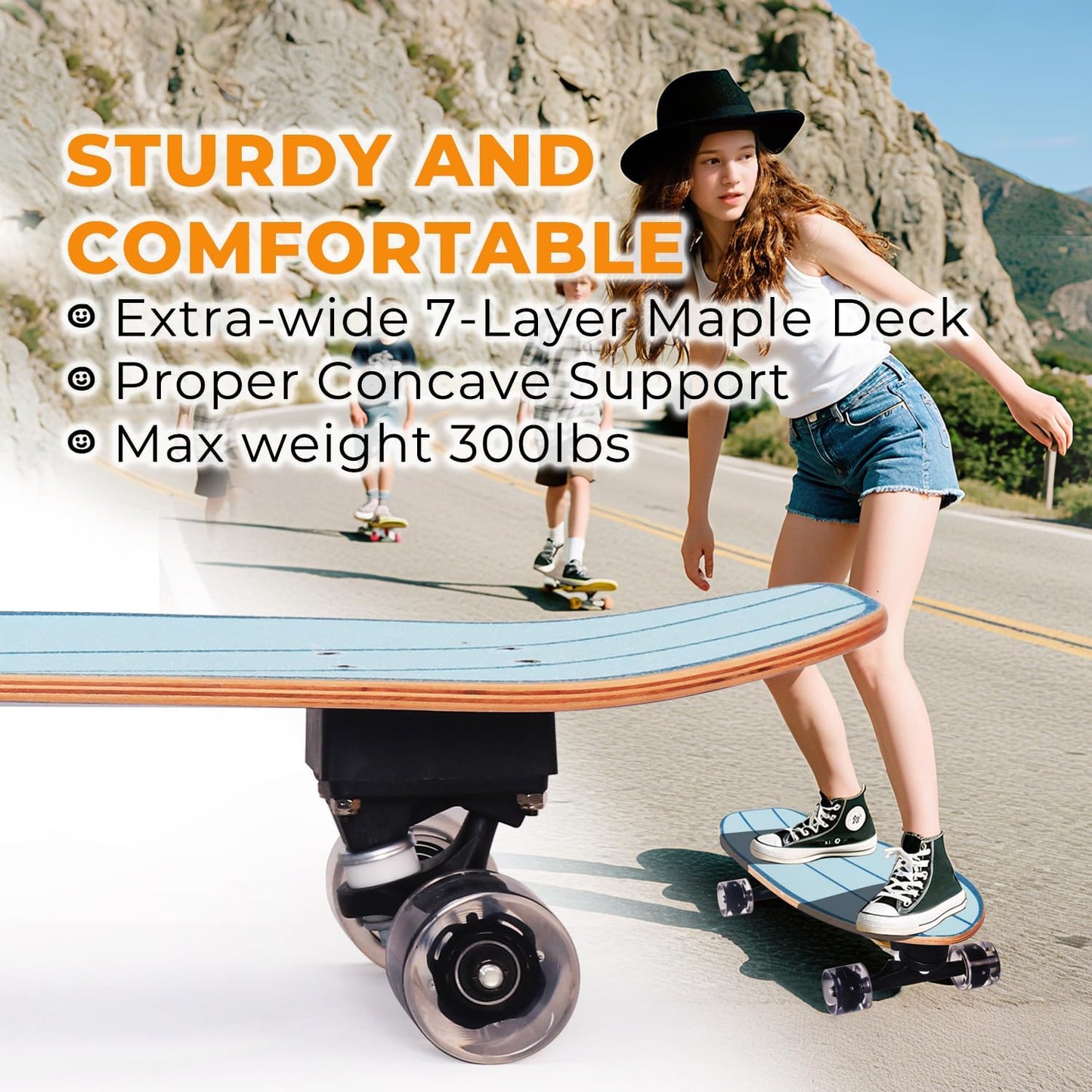 Complete Kid Skateboards 29" x 9" Youth Cruiser Skateboard for Beginners Double Kick Deck Concave Girls or Boys Skateboard