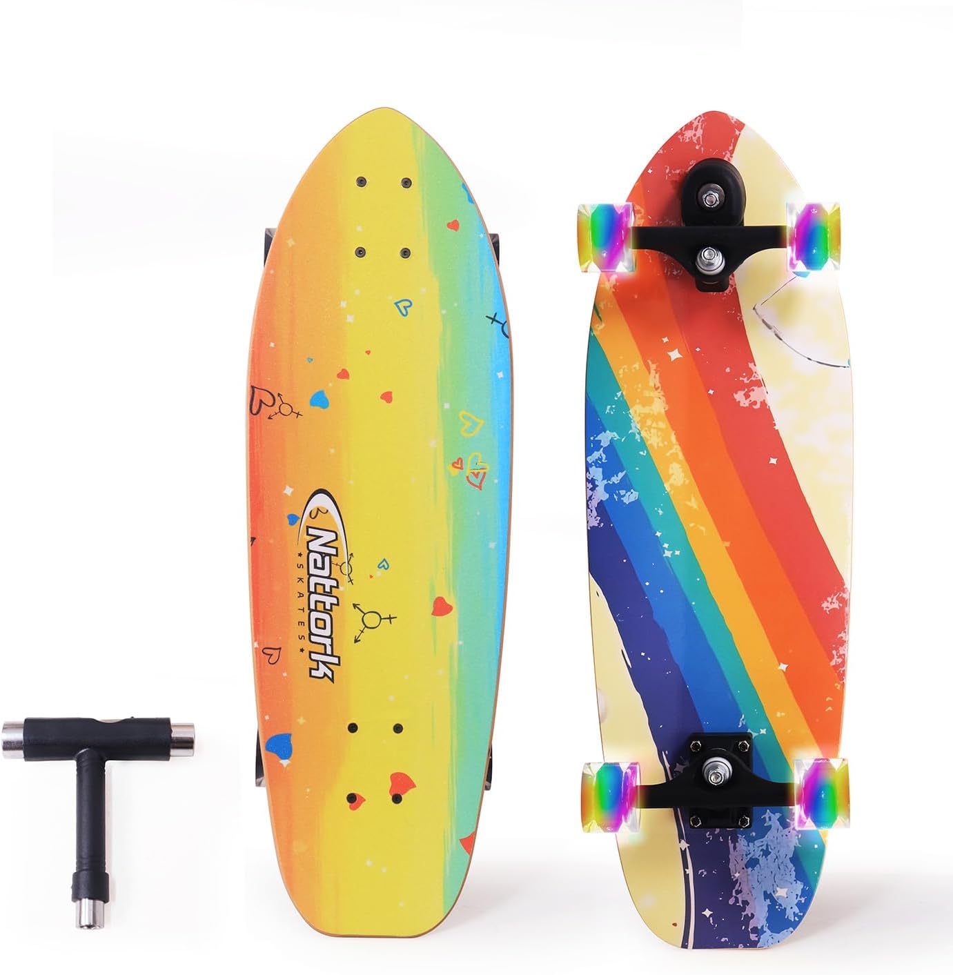 Complete Kid Skateboards 29" x 9" Youth Cruiser Skateboard for Beginners Double Kick Deck Concave Girls or Boys Skateboard