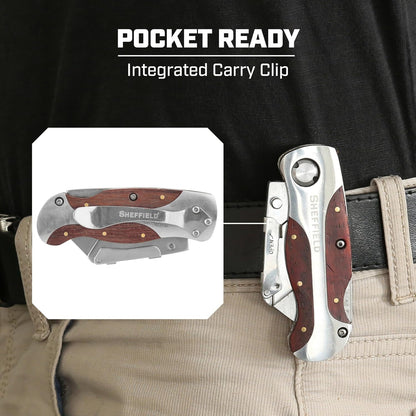 12115 Folding Utility Knife with Premium Hardwood Handle Design