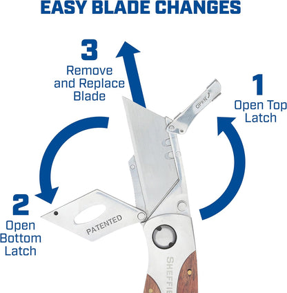 12115 Folding Utility Knife with Premium Hardwood Handle Design