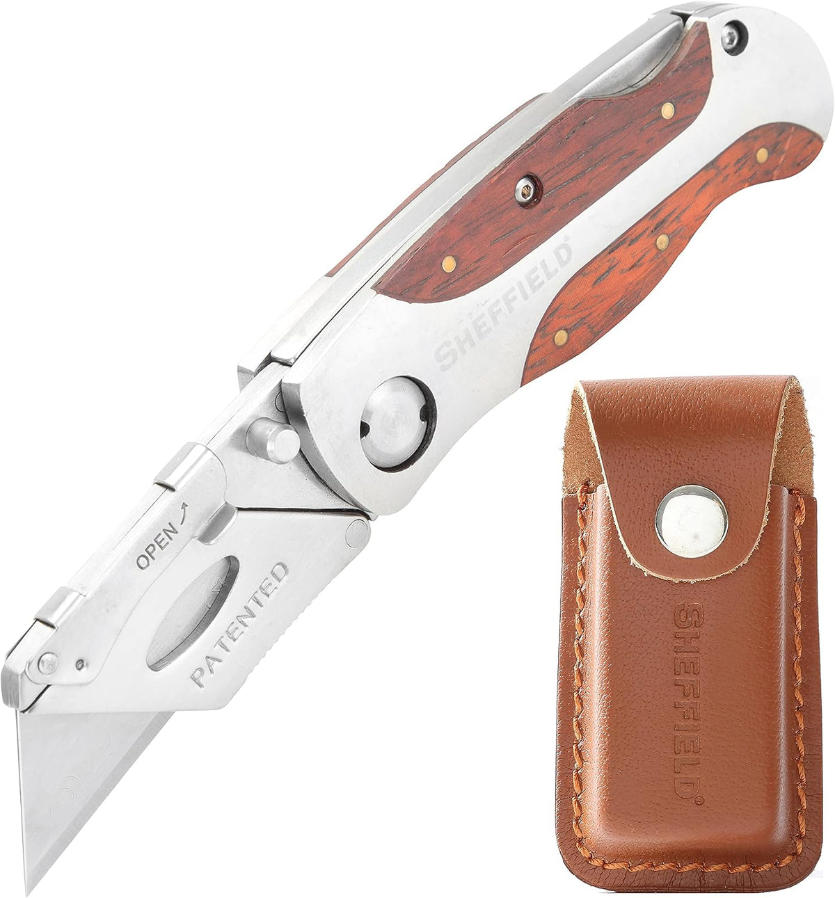 12115 Folding Utility Knife with Premium Hardwood Handle Design