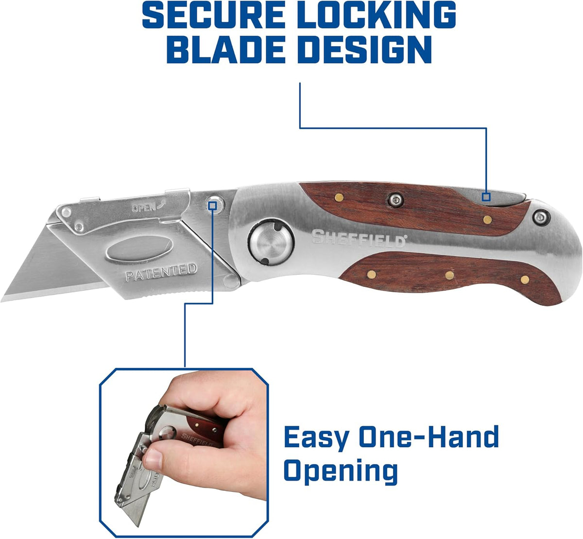 12115 Folding Utility Knife with Premium Hardwood Handle Design