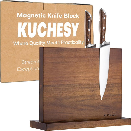 Magnetic Knife Holder - Double Sided Magnetic Knife Block Without Knives - Wooden Universal Knife Stand Strong Enhanced Magnets -Knife Display Rack for Kitchen Counter Multifunctional Storage