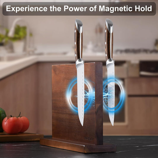 Magnetic Knife Holder - Double Sided Magnetic Knife Block Without Knives - Wooden Universal Knife Stand Strong Enhanced Magnets -Knife Display Rack for Kitchen Counter Multifunctional Storage