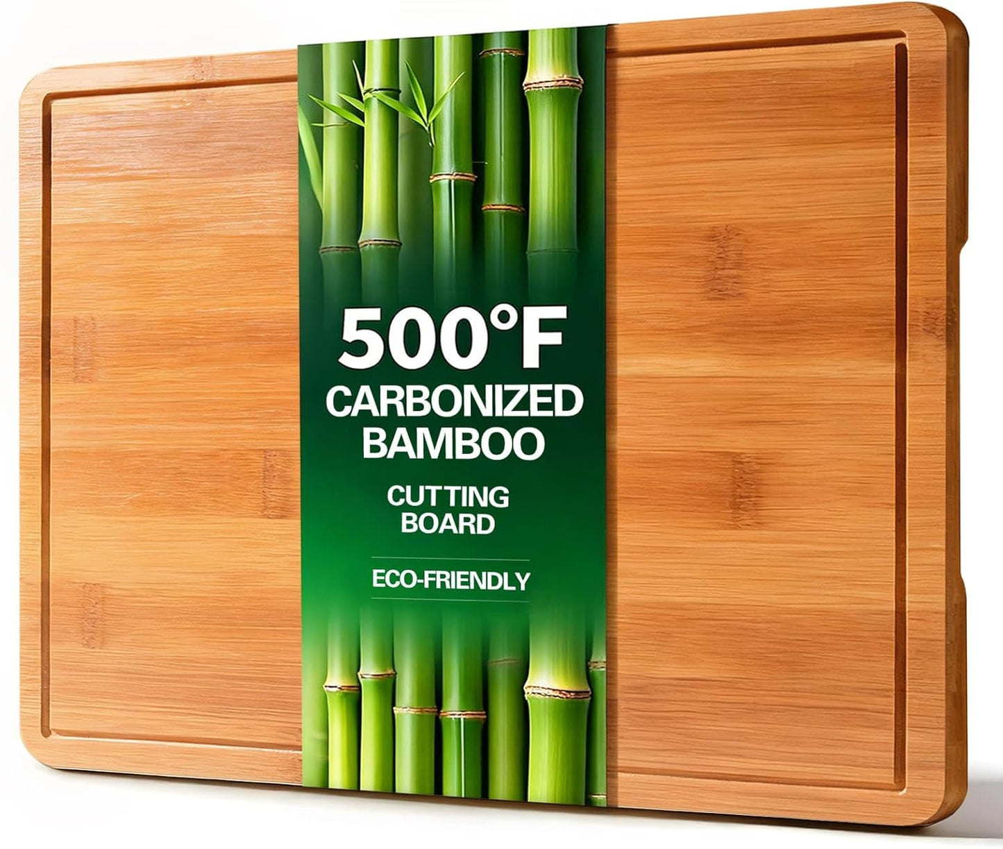 Zarler Bamboo Cutting Boards for Kitchen, Wood Cutting Board with Juice Grooves and Handles, Wooden Chopping Board Set for Meal Prep, 500℉ Carbonized Bamboo, XL Size, Ideal Kitchen Gift