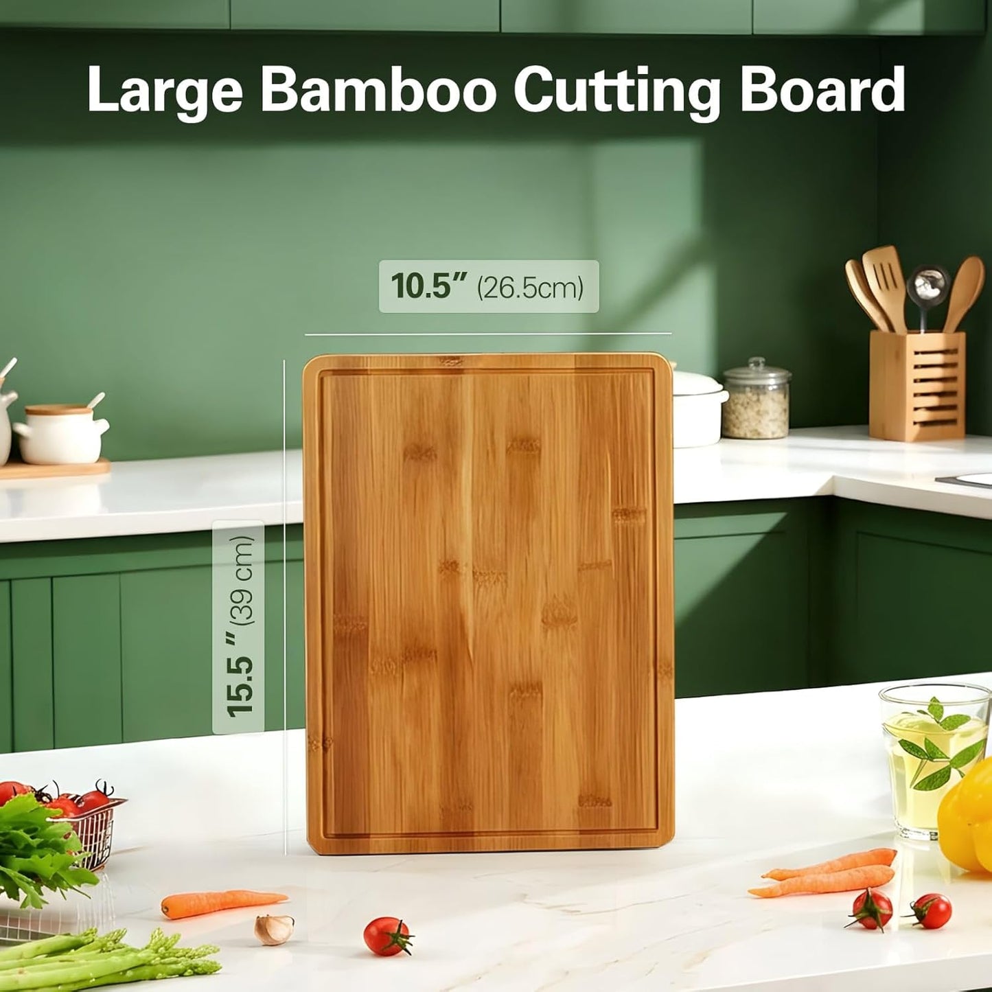 Zarler Bamboo Cutting Boards for Kitchen, Wood Cutting Board with Juice Grooves and Handles, Wooden Chopping Board Set for Meal Prep, 500℉ Carbonized Bamboo, XL Size, Ideal Kitchen Gift