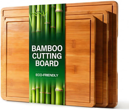 Zarler Bamboo Cutting Boards for Kitchen, Wood Cutting Board with Juice Grooves and Handles, Wooden Chopping Board Set for Meal Prep, 500℉ Carbonized Bamboo, XL Size, Ideal Kitchen Gift