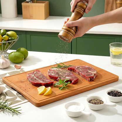 Zarler Bamboo Cutting Boards for Kitchen, Wood Cutting Board with Juice Grooves and Handles, Wooden Chopping Board Set for Meal Prep, 500℉ Carbonized Bamboo, XL Size, Ideal Kitchen Gift