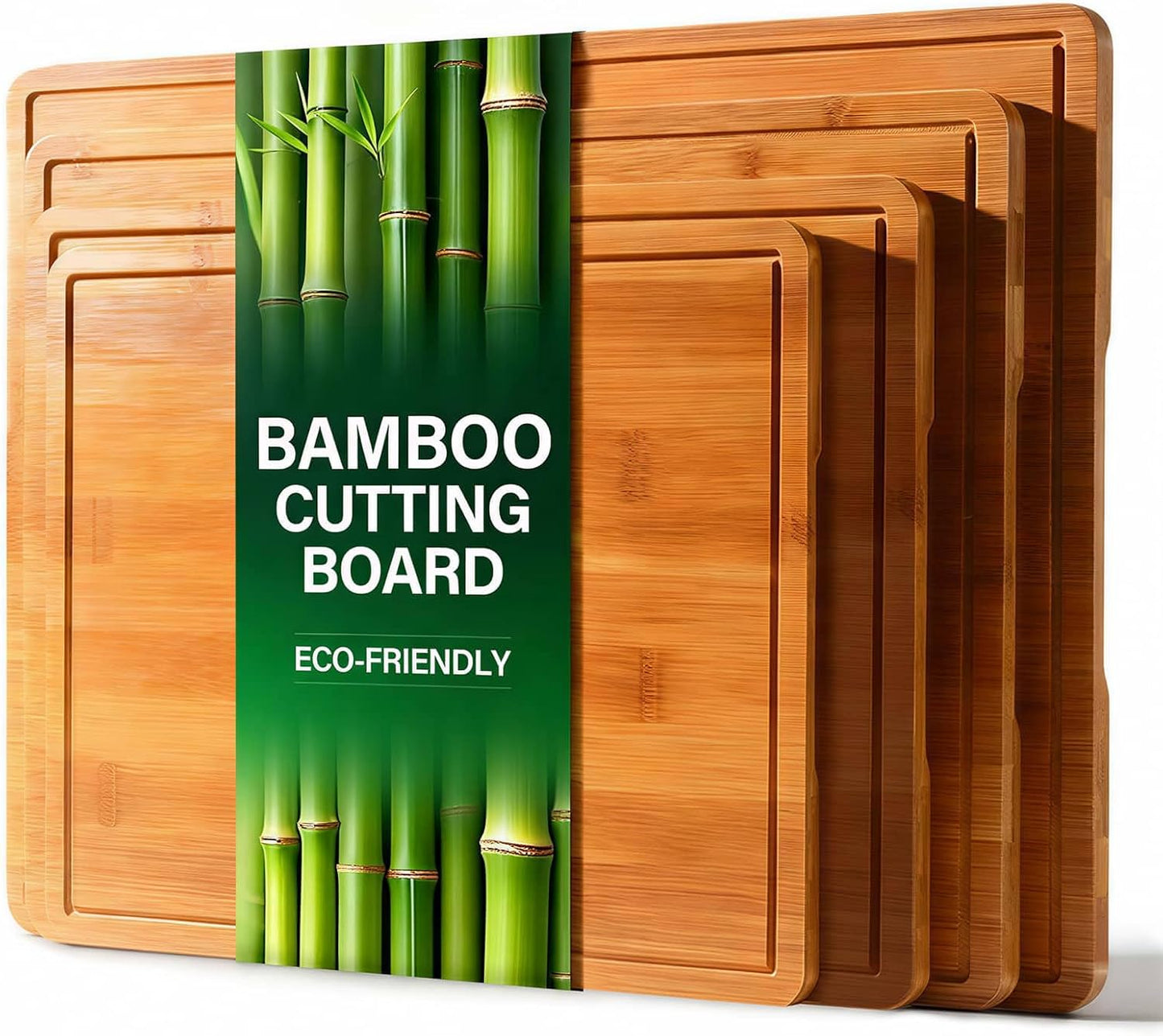 Zarler Bamboo Cutting Boards for Kitchen, Wood Cutting Board with Juice Grooves and Handles, Wooden Chopping Board Set for Meal Prep, 500℉ Carbonized Bamboo, XL Size, Ideal Kitchen Gift