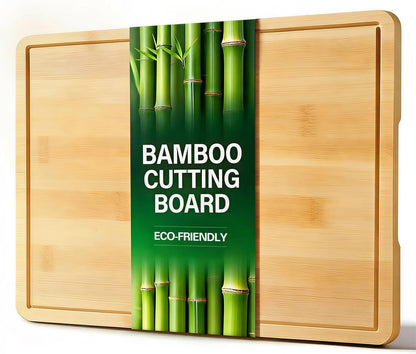 Zarler Bamboo Cutting Boards for Kitchen, Wood Cutting Board with Juice Grooves and Handles, Wooden Chopping Board Set for Meal Prep, 500℉ Carbonized Bamboo, XL Size, Ideal Kitchen Gift