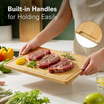 Zarler Bamboo Cutting Boards for Kitchen, Wood Cutting Board with Juice Grooves and Handles, Wooden Chopping Board Set for Meal Prep, 500℉ Carbonized Bamboo, XL Size, Ideal Kitchen Gift