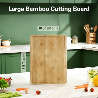 Zarler Bamboo Cutting Boards for Kitchen, Wood Cutting Board with Juice Grooves and Handles, Wooden Chopping Board Set for Meal Prep, 500℉ Carbonized Bamboo, XL Size, Ideal Kitchen Gift