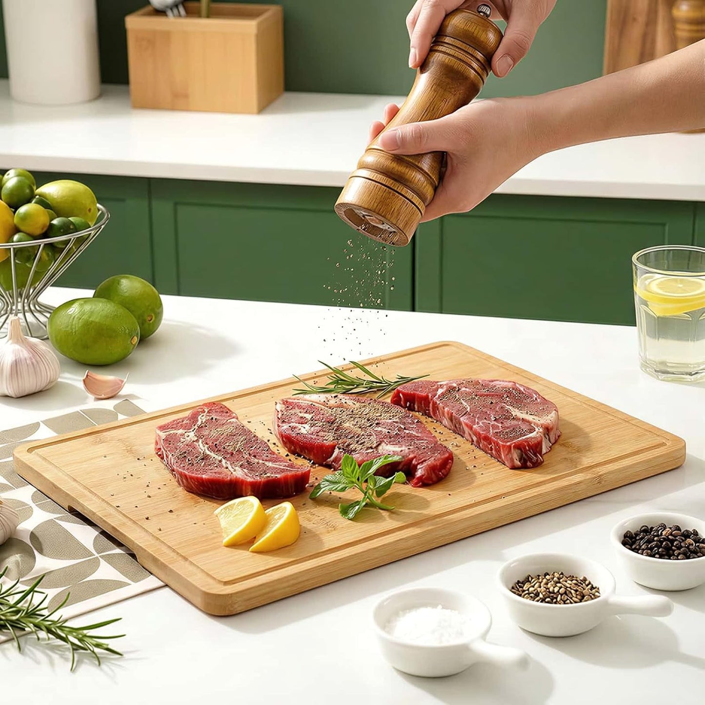 Zarler Bamboo Cutting Boards for Kitchen, Wood Cutting Board with Juice Grooves and Handles, Wooden Chopping Board Set for Meal Prep, 500℉ Carbonized Bamboo, XL Size, Ideal Kitchen Gift
