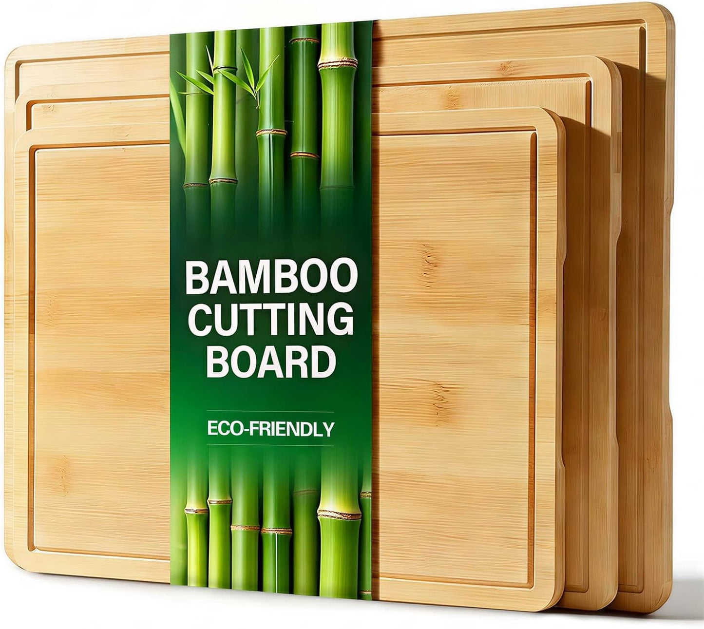 Zarler Bamboo Cutting Boards for Kitchen, Wood Cutting Board with Juice Grooves and Handles, Wooden Chopping Board Set for Meal Prep, 500℉ Carbonized Bamboo, XL Size, Ideal Kitchen Gift