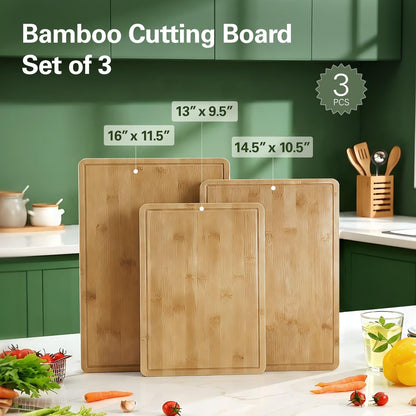 Zarler Bamboo Cutting Boards for Kitchen, Wood Cutting Board with Juice Grooves and Handles, Wooden Chopping Board Set for Meal Prep, 500℉ Carbonized Bamboo, XL Size, Ideal Kitchen Gift