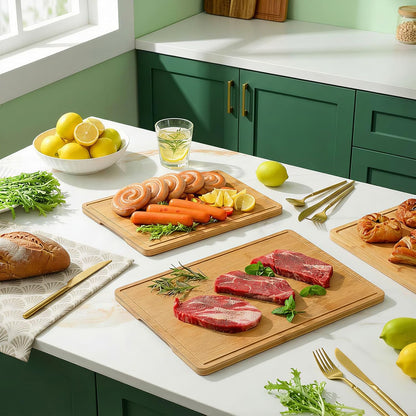 Zarler Bamboo Cutting Boards for Kitchen, Wood Cutting Board with Juice Grooves and Handles, Wooden Chopping Board Set for Meal Prep, 500℉ Carbonized Bamboo, XL Size, Ideal Kitchen Gift