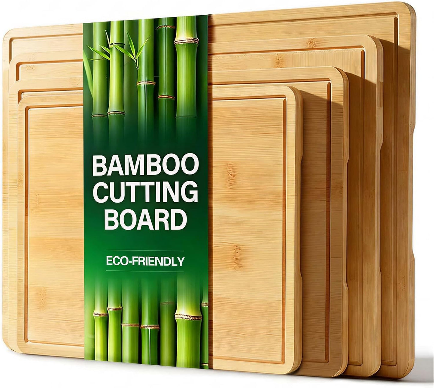 Zarler Bamboo Cutting Boards for Kitchen, Wood Cutting Board with Juice Grooves and Handles, Wooden Chopping Board Set for Meal Prep, 500℉ Carbonized Bamboo, XL Size, Ideal Kitchen Gift