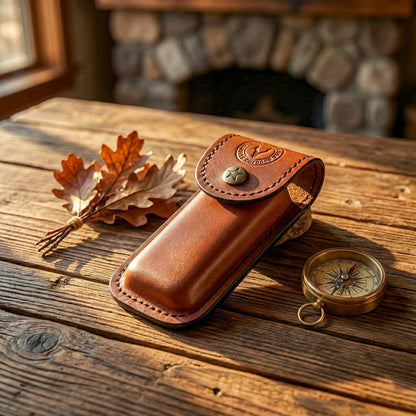 Handmade Italian Leather Knife Sheath for Belt Compatible with Leatherman Skeletool Wingman Sidekick Multitool Pouch Case Folding Knife Holder EDC Tan Cognac SM155
