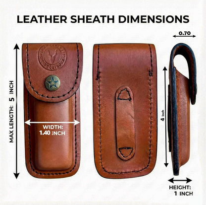 Handmade Italian Leather Knife Sheath for Belt Compatible with Leatherman Skeletool Wingman Sidekick Multitool Pouch Case Folding Knife Holder EDC Tan Cognac SM155