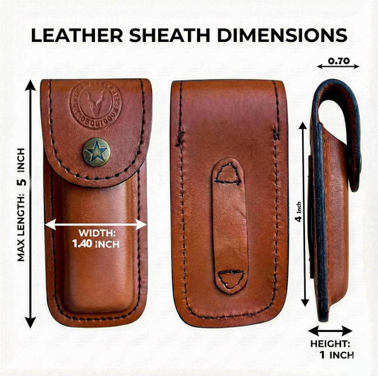 Handmade Italian Leather Knife Sheath for Belt Compatible with Leatherman Skeletool Wingman Sidekick Multitool Pouch Case Folding Knife Holder EDC Tan Cognac SM155