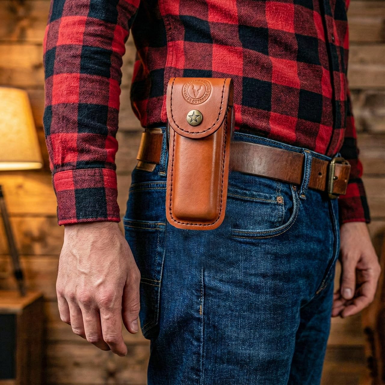 Handmade Italian Leather Knife Sheath for Belt Compatible with Leatherman Skeletool Wingman Sidekick Multitool Pouch Case Folding Knife Holder EDC Tan Cognac SM155