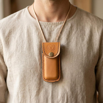 Handmade Italian Leather Knife Sheath for Belt Compatible with Leatherman Skeletool Wingman Sidekick Multitool Pouch Case Folding Knife Holder EDC Tan Cognac SM155