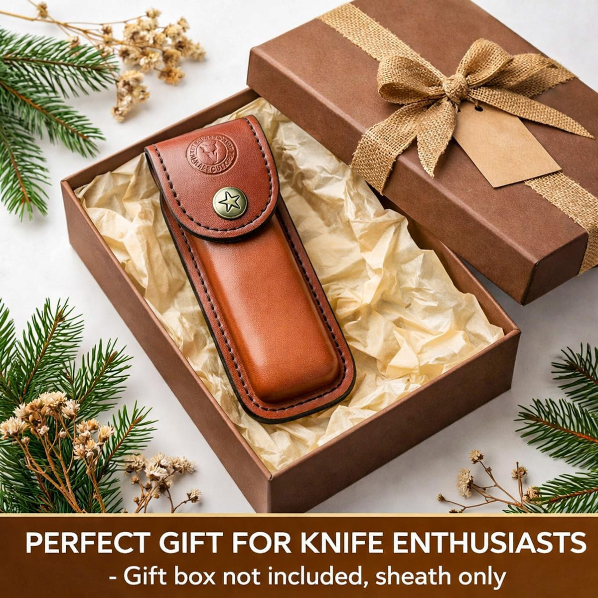 Handmade Italian Leather Knife Sheath for Belt Compatible with Leatherman Skeletool Wingman Sidekick Multitool Pouch Case Folding Knife Holder EDC Tan Cognac SM155