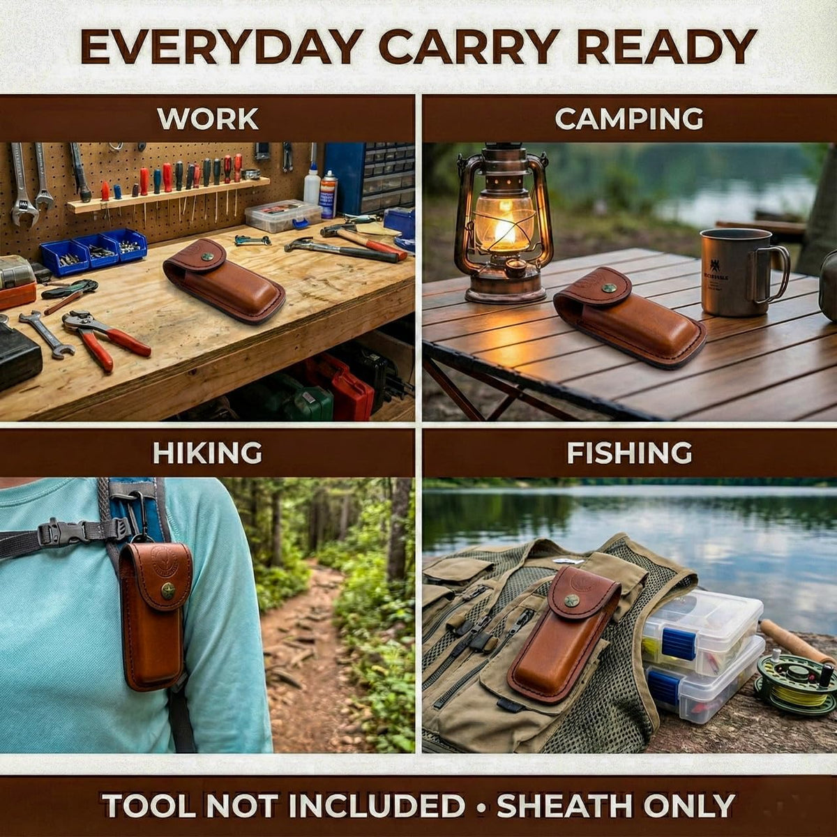 Handmade Italian Leather Knife Sheath for Belt Compatible with Leatherman Skeletool Wingman Sidekick Multitool Pouch Case Folding Knife Holder EDC Tan Cognac SM155