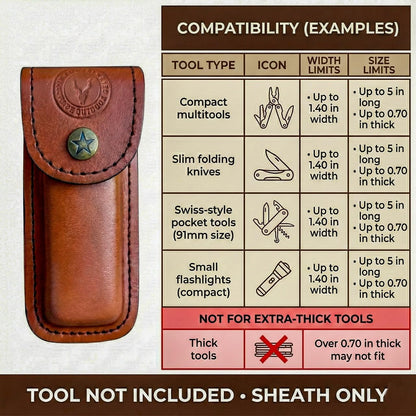 Handmade Italian Leather Knife Sheath for Belt Compatible with Leatherman Skeletool Wingman Sidekick Multitool Pouch Case Folding Knife Holder EDC Tan Cognac SM155