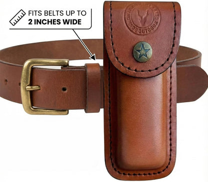 Handmade Italian Leather Knife Sheath for Belt Compatible with Leatherman Skeletool Wingman Sidekick Multitool Pouch Case Folding Knife Holder EDC Tan Cognac SM155