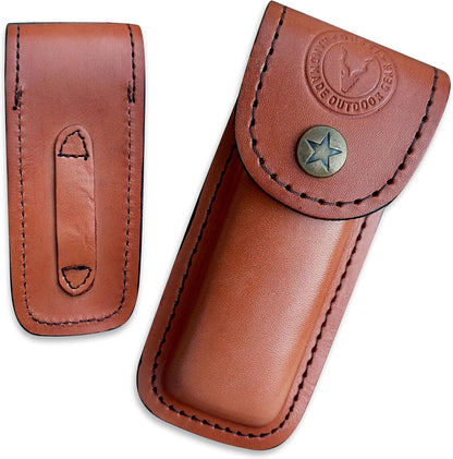 Handmade Italian Leather Knife Sheath for Belt Compatible with Leatherman Skeletool Wingman Sidekick Multitool Pouch Case Folding Knife Holder EDC Tan Cognac SM155