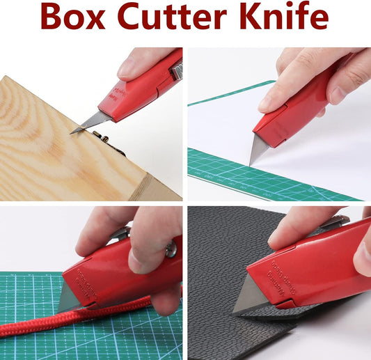 2 Pack Utility Knife Box Cutter Retractable PVC Pipe Cutter | Heavy-Duty Box Cutters, Razor Blade Cardboard Knife for Cartons, Carpet, Paper, Box Knife for Home, Office and Warehouse Use