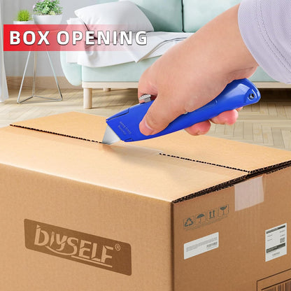 2 Pack Utility Knife Box Cutter Retractable PVC Pipe Cutter | Heavy-Duty Box Cutters, Razor Blade Cardboard Knife for Cartons, Carpet, Paper, Box Knife for Home, Office and Warehouse Use