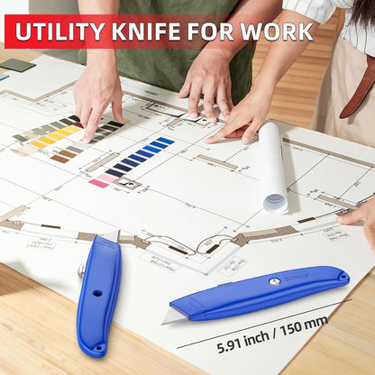 2 Pack Utility Knife Box Cutter Retractable PVC Pipe Cutter | Heavy-Duty Box Cutters, Razor Blade Cardboard Knife for Cartons, Carpet, Paper, Box Knife for Home, Office and Warehouse Use