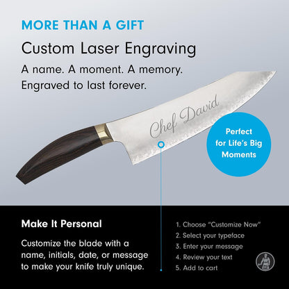 Kawashima 8” Chef’s Knife - SG2 Powdered Steel, Eco-Brass Bolster & Walnut Pakkawood Handle - Made in Seki, Japan