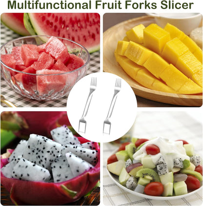 2Pcs Watermelon Fork Slicer Cutter, Stainless Steel 2-in-1 Watermelon Fork Slicer, Portable Watermelon Fork Watermelon Cutter Slicer Tool Fruit Forks Slicer for Home Party Camping Kitchen Gadget