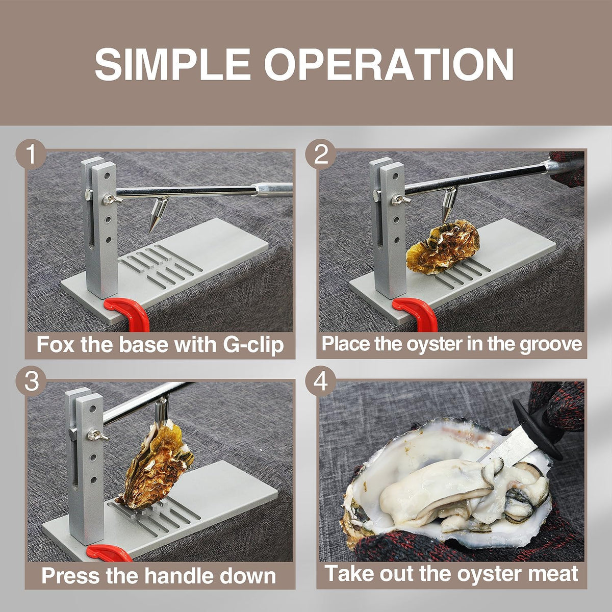 Heavy Duty Oyster Shucker Tool Kit – Stainless Steel Clam Opener Machine with 5 Height Settings, 2 Shucking Knives, Glove & G-Clamp for Safe and Easy Shellfish Opening at Home or Buffet