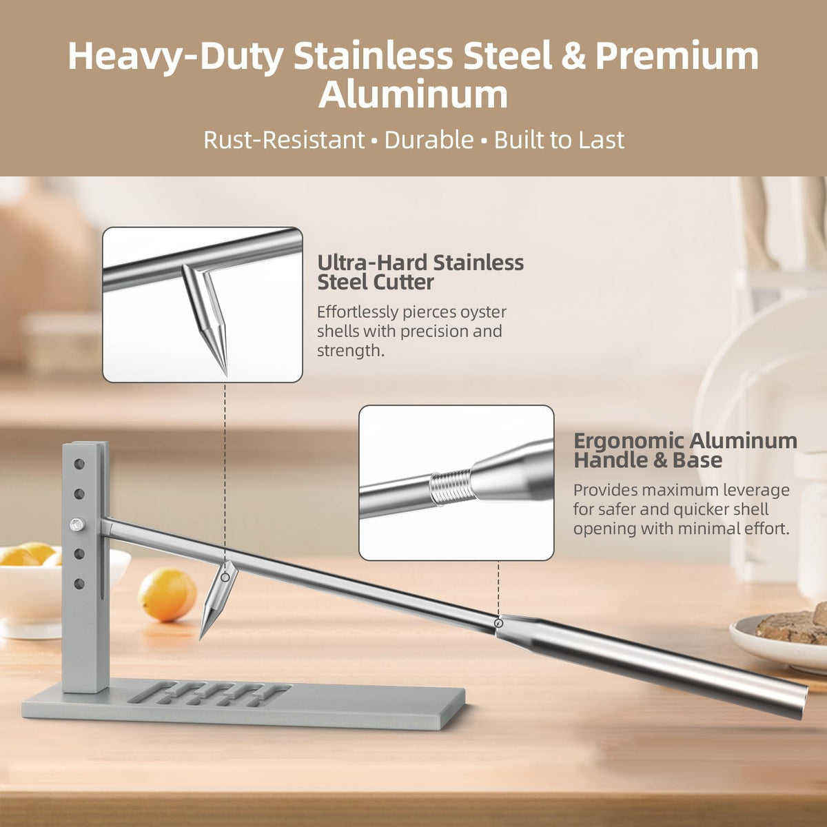 Heavy Duty Oyster Shucker Tool Kit – Stainless Steel Clam Opener Machine with 5 Height Settings, 2 Shucking Knives, Glove & G-Clamp for Safe and Easy Shellfish Opening at Home or Buffet