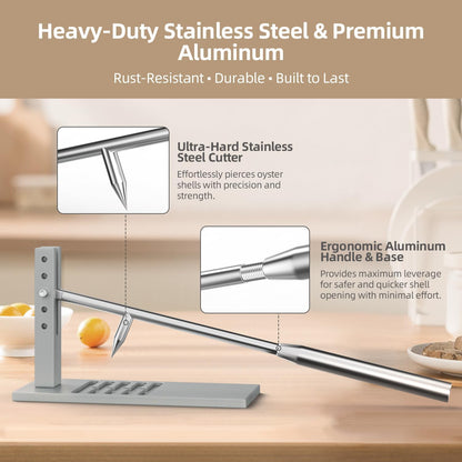 Heavy Duty Oyster Shucker Tool Kit – Stainless Steel Clam Opener Machine with 5 Height Settings, 2 Shucking Knives, Glove & G-Clamp for Safe and Easy Shellfish Opening at Home or Buffet