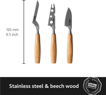 Cheese Knife Set Amigo Small - Set of 5 Small Knives for All Cheese Types - Ergonomic Beech Wood Handle - Stainless Steel - Non-stick Thanks to BSF Treatment