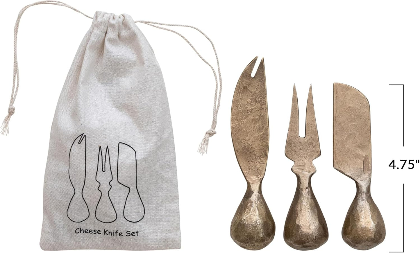3-Piece Hand-Forged Metal Cheese Knives Set, Gold