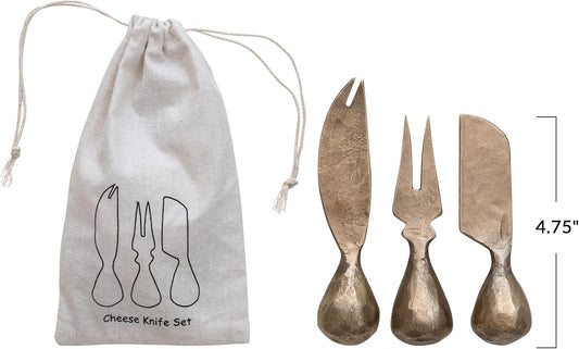 3-Piece Hand-Forged Metal Cheese Knives Set, Gold