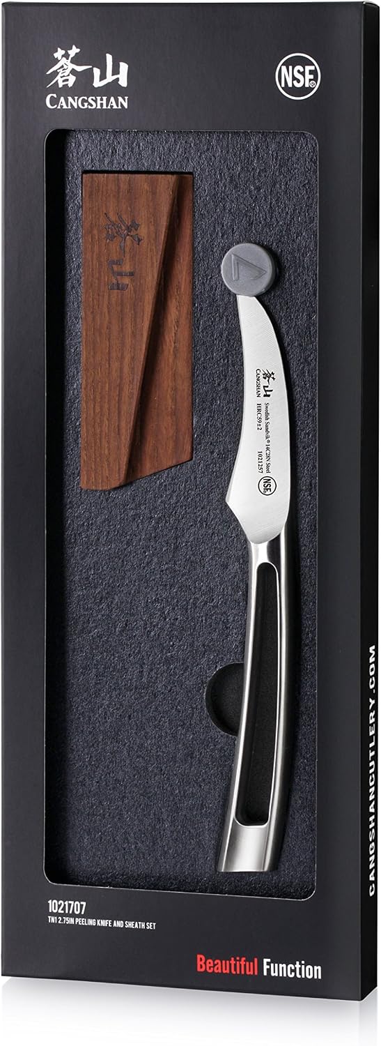 Cangshan TN1 Series 1021707 Swedish 14C28N Steel Forged 2.75-Inch Peeling Knife and Wood Sheath Set