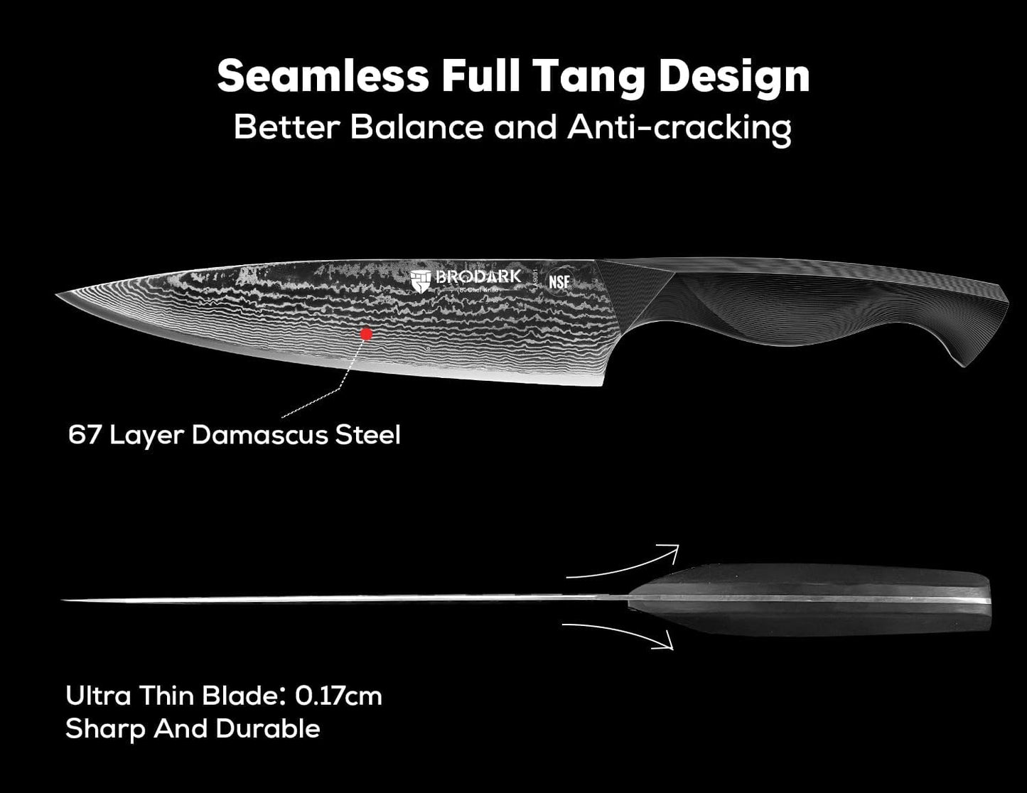 Knife Set, Damascus Kitchen Knife Set with Block, 9 Pieces Sharp Professional Japanese Chef Knives with Ergonomic Full-Tang ABS Handle for Home, Restaurant -Christmas Gift, Dark Horse Series