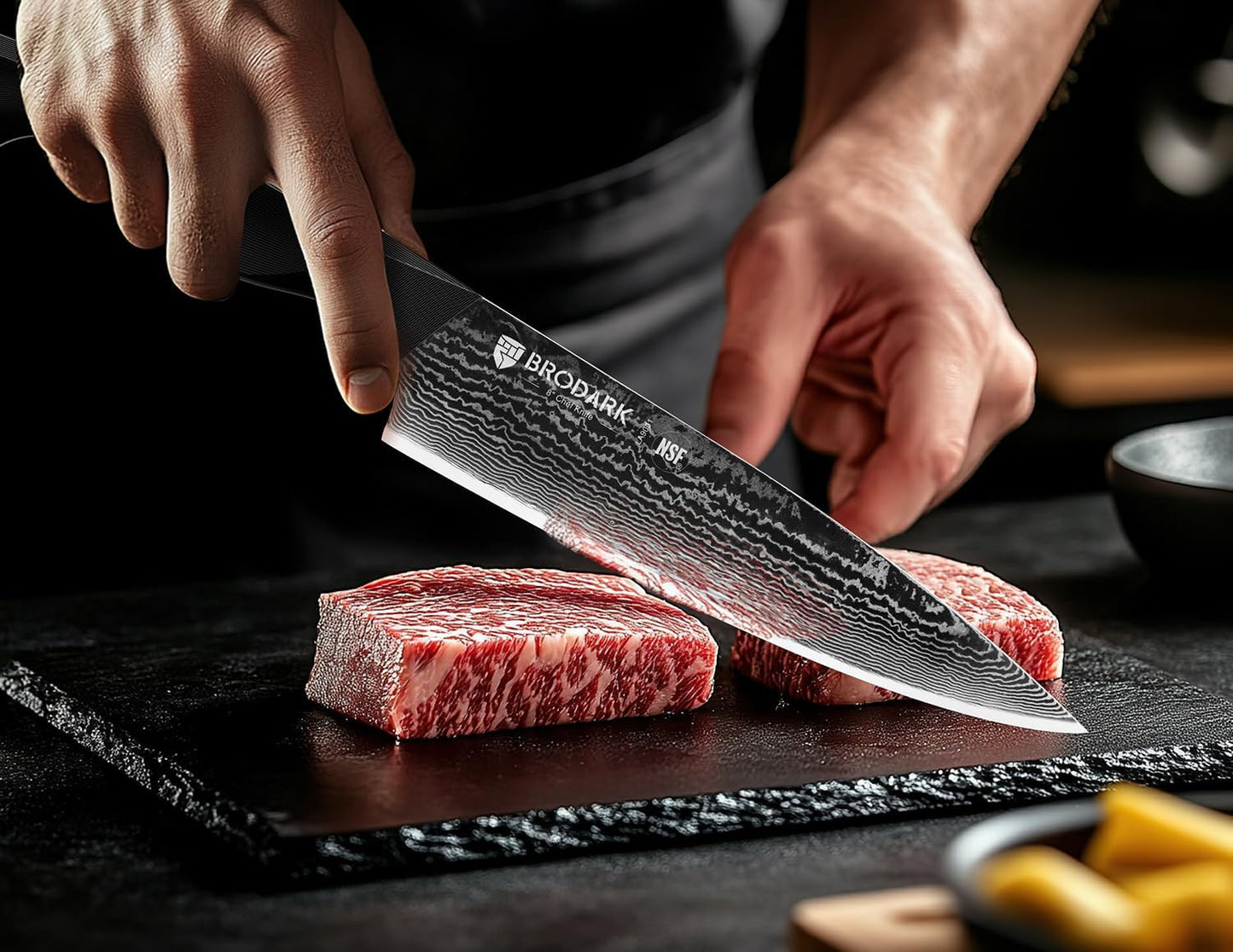 Knife Set, Damascus Kitchen Knife Set with Block, 9 Pieces Sharp Professional Japanese Chef Knives with Ergonomic Full-Tang ABS Handle for Home, Restaurant -Christmas Gift, Dark Horse Series