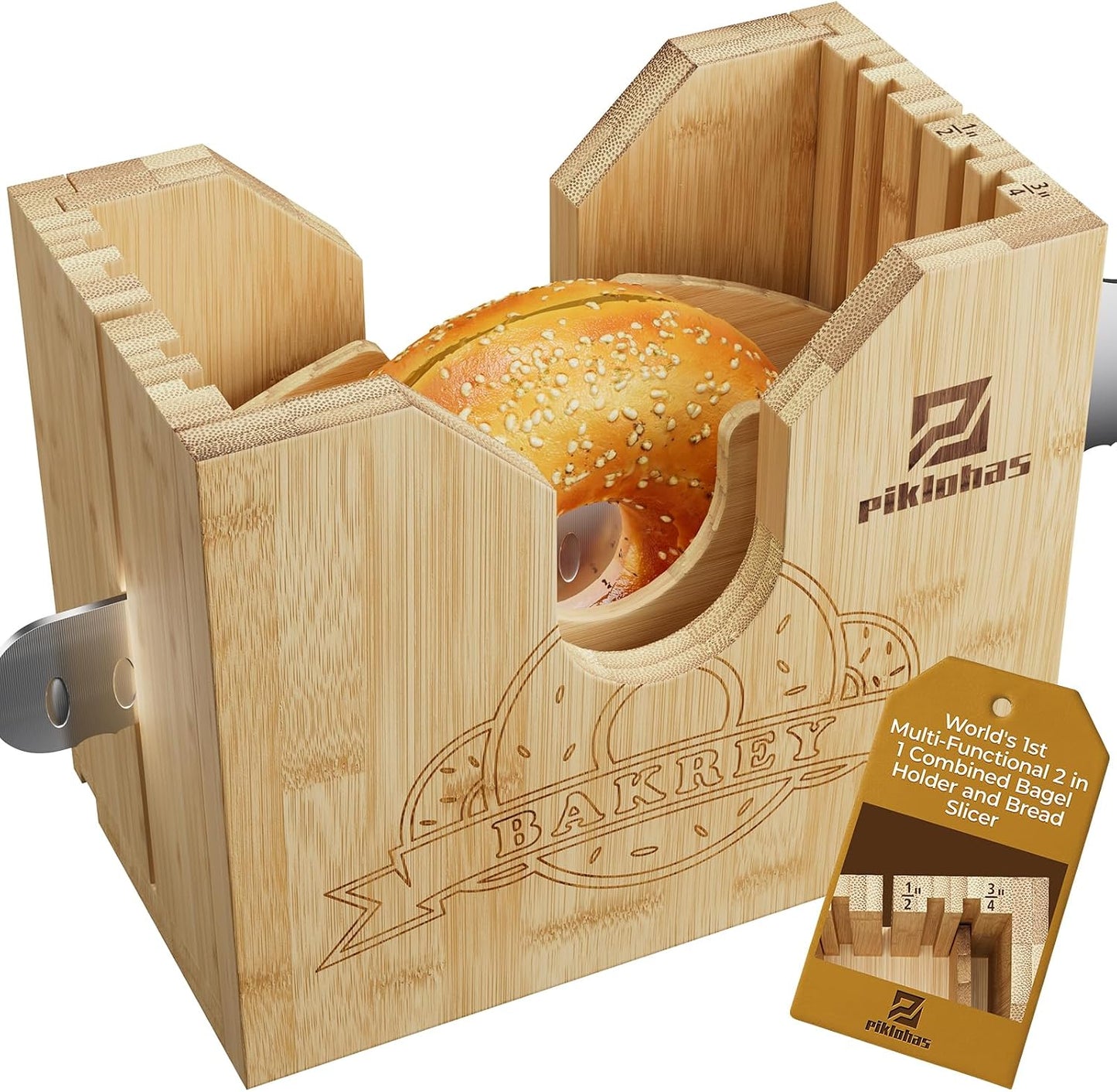 2026 Bagel Slicer, Bamboo Bread Slicer for Small and Large Bagels | Upgrade Bagel Cutter for Buns, English Muffins, 2 Adjustable Thickness, Anti-slip Mat, Ideal for Gift (No Knife)