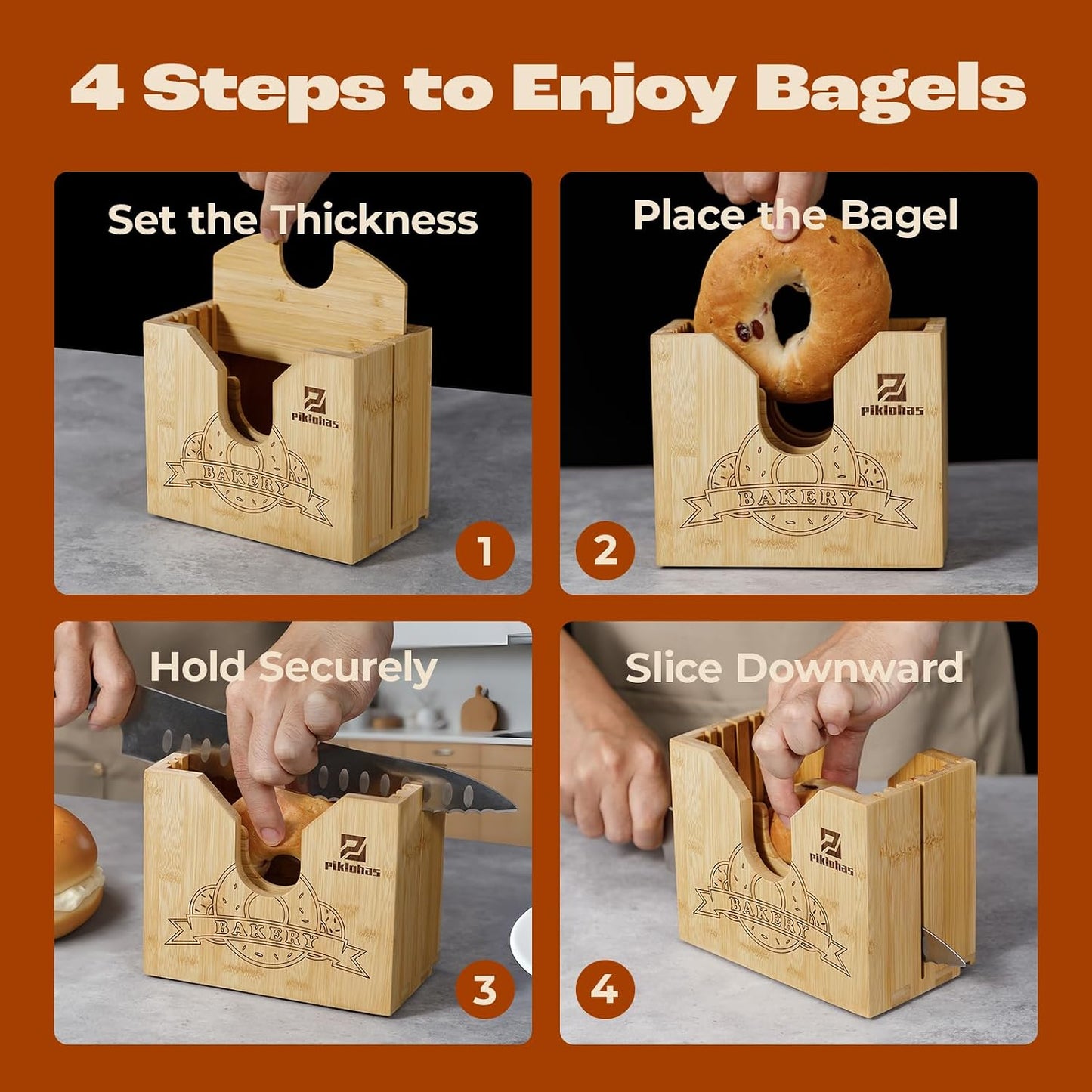 2026 Bagel Slicer, Bamboo Bread Slicer for Small and Large Bagels | Upgrade Bagel Cutter for Buns, English Muffins, 2 Adjustable Thickness, Anti-slip Mat, Ideal for Gift (No Knife)